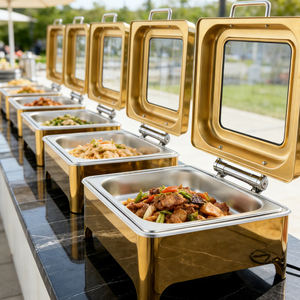 Ensemble de réchauds de <span class=keywords><strong>buffet</strong></span> de luxe en acier inoxydable doré avec vitrines pour traiteur, idéal pour les mariages et les événements hôteliers - Product Image 2