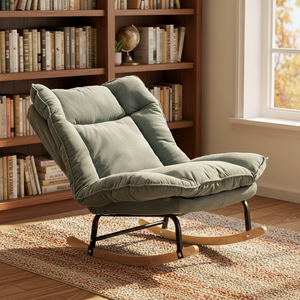 كرسي استرخاء هزاز فاخر وعصري مع مسند للقدمين، مصنوع من الخشب الصلب الصديق للبيئة، مناسب لغرفة النوم وغرفة المعيشة والمنزل والفنادق - Product Image 5