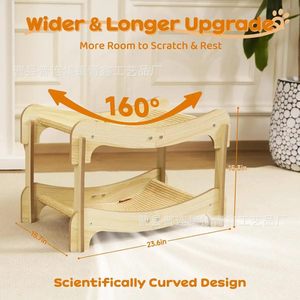 Solid Wood Cat Scratcher And <b>Bed</b> Integrated Dual Level Cat Tree With Sisal <b>Pad</b> Durable Wear Resistant For Cats - Product Image 3
