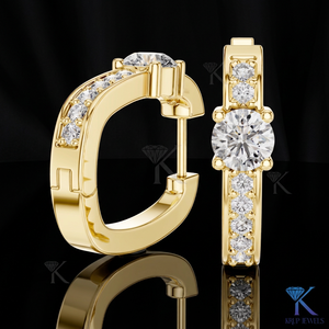 Lab Grown CVD Diamond Solitaire Accent <b>Hoop</b> <b>Earrings</b> Snap Back 18K <b>Solid</b> Gold Minimalist Wedding Women's Fine Jewelry - Product Image 1