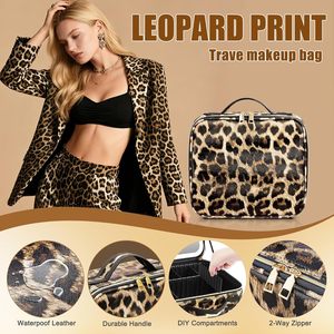 CF Leopard Print Waterproof LED Light Makeup <strong>Mirror</strong> 3 Color Touch Dimmer 2000mAh Adjustable Dividers DIY Travel Cosmetic Case - Product Image 4