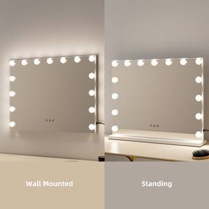 Miroir de maquillage personnalisé avec ampoules LED et gradateur de lumière Miroir de courtoisie LED cosmétique avec gradateur tactile Miroir LED en bois de houx de table pour chambre à coucher - Product Image 5