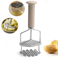 Triturador de Patatas de Metal Resistente con Acabado Pulido Espejo, Utensilio Manual para Machacar Alimentos