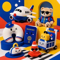 Figurine en peluche fantaisie aux couleurs vives, ensemble aviation, oreiller de voyage en peluche pour avion et valise, pour cadeau d'anniversaire d'enfants et décoration de voyage