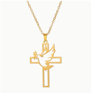 Collar de Cruz y <span class=keywords><strong>Paloma</strong></span> de Acero Inoxidable YK, Chapado en Oro, Joyería Cristiana para Mujeres y Hombres, Símbolo de Paz y Esperanza - Product Image 2