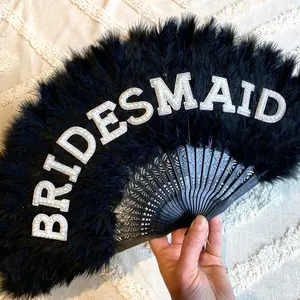 Bride Bridesmaid Feather Fan Black White Maid Of Honour Feather Fans Hen Party Wedding Accessories Bride Gift