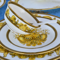 Service de Table en Céramique Style Européen 58 Pièces, Porcelaine Osseuse Émaillée, Collection Mystère Océanique, Vente Directe Usine