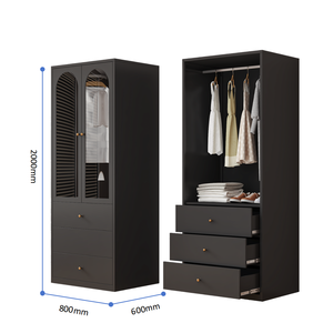 Armoire moderne en métal blanc crème avec 3 grands tiroirs et portes ondulées cannelées, sans formaldéhyde, pour chambre à coucher - Product Image 1