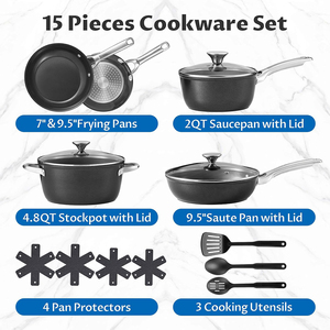 Juego de Utensilios de Cocina Moderno de 15 Piezas de Aleación de Aluminio, Antiadherente de Cerámica, con Asas de Acero Inoxidable, Apto para Inducción, Horno y Lavavajillas - Product Image 2