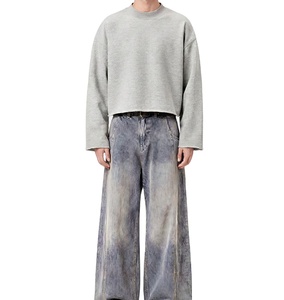 Felpa da <span class=keywords><strong>Uomo</strong></span> con Collo Alto e Orlo Grezzo Oversize in Spugna Francese per Stampa Logo Personalizzata - Product Image 1