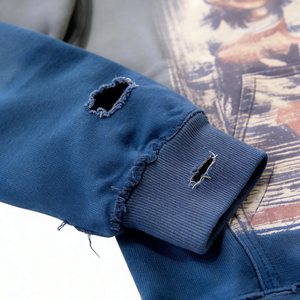 WUYI Hot Supplier <b>Top</b> Custom Vintage Distressed Sun Fade Travel Unisex Oversize Acid Wash Print Pullover Eco-Friendly Premium - Product Image 3