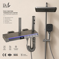 Mitigeur de douche mural intelligent en laiton huilé avec affichage numérique LED, cinq fonctions, touches piano, jet doux et barre coulissante pour villas