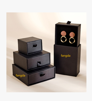 Boîte en papier noir de luxe avec logo personnalisé, tiroir coulissant pour collier, boucles d'oreilles, bracelet, bague, emballage cadeau personnalisé, boîte à bijoux