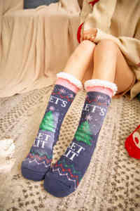 Bán Buôn Fluffy Tuần Lộc In Sọc Sherpa Dép Vớ Fluffy Ấm Cúng Cabin Mùa Đông Mềm Dày Lông Cừu Không Trượt Nhà Vớ C - Product Image 5