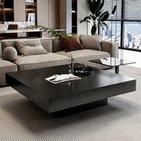 Table basse carrée haut de gamme pour salon de luxe, en bois massif noir finition ardoise, nouvel accessoire pour la maison