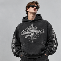 Sweat à capuche personnalisé en molleton bouclette coupe ample, imprimé DTG, effet soleil usé, lavage pigmenté, style rétro vieilli