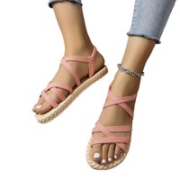 Sandales légères et respirantes en tissu de maïs tissé, style coréen, tongs, pantoufles monobloc, chaussures pour femmes, pour la maison et la plage