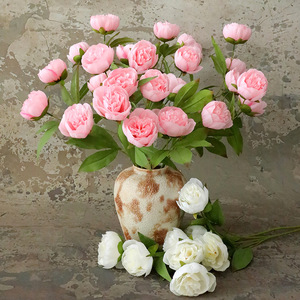 Fiori Artificiali Peonia a 4 Teste Realistici Fatti a Mano in Seta, Bouquet Moderno Minimalista per la Casa - Ingrosso Besten Flowery - Product Image 3