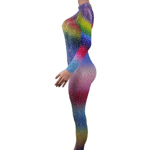 Body Sexy de Color Caramelo con Diamantes de Imitación para Club Nocturno, Mamelucos Ajustados para <span class=keywords><strong>Fiesta</strong></span> de Cumpleaños, Ropa de Actuación, Monos de Diamantes de <span class=keywords><strong>Talla</strong></span> <span class=keywords><strong>Grande</strong></span> para Mujer - Product Image 2