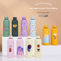 Termo de Acero Inoxidable de Boca Pequeña Estilo Americano Creativo, Botella de Agua al Vacío con Diseño de Dibujos Animados, Venta al por Mayor