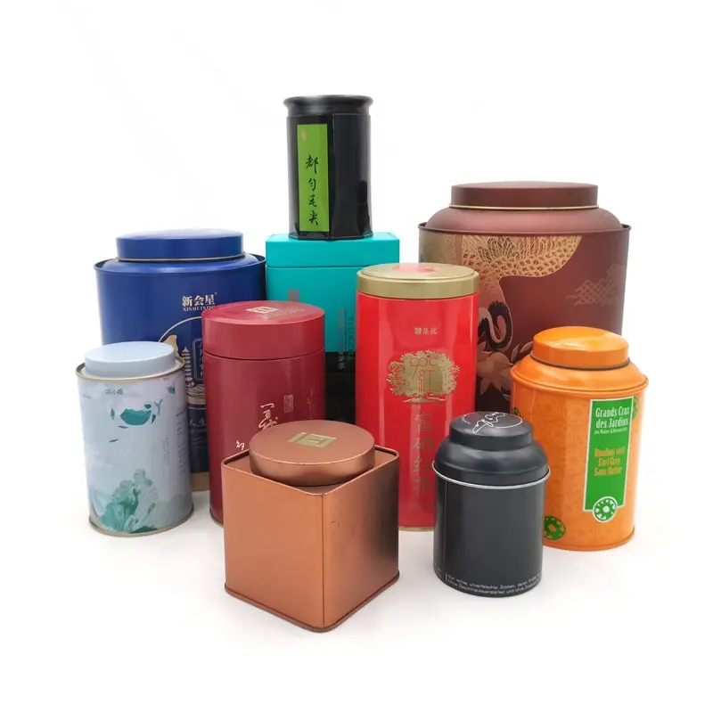 Latas de metal retangular para chá, latas de metal retangulares para chá, embalagem para chá, latas quadradas de matcha
