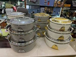 Ensemble de 3 casseroles isothermes de luxe couleur unie 1,5L 2,5L 4L, chauffe-plats isolés avec bordure florale dorée, boîte de service pour traiteur et réceptions - Product Image 2