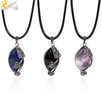 CSJA Pierre Naturelle Oeil de Cheval Collier Reiki Rose Quartz Cristal Pendentif Coeur Charme CZ Colliers Bijoux pour Femmes Cadeau H485