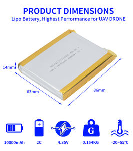 بطارية ليثيوم بوليمر شبه صلبة 3.7 فولت 3.8 فولت 10000 مللي أمبير في الساعة للطائرات بدون طيار بمعدل تفريغ عالي و400 دورة للطائرات رباعية المراوح والطائرات التي يتم التحكم بها عن بعد - Product Image 5