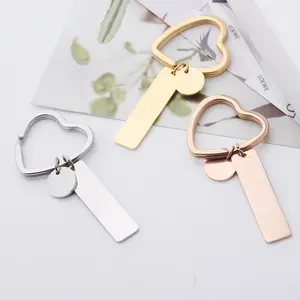 Porte-clés vierge en acier inoxydable avec Logo personnalisé, lettres gravées au Laser, breloque en forme de cœur, porte-clés de voiture pour hommes et femmes
