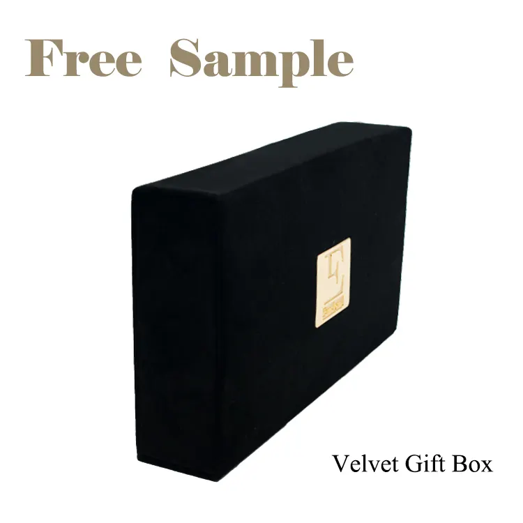Luxury High Quality Full Black Velvet Gift Packaging Box with Metal Plate Logo
