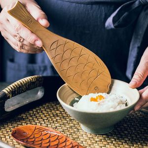 Nanmu High-End Solid Wood Rice <b>Spoon</b> Non-Sticky Rice Holding Shovel for Household Use Fish Shaped Wooden Spatula - Product Image 4