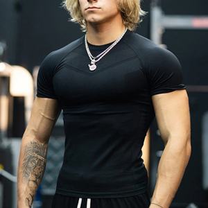 Camisetas de punto de poliéster para hombre, de manga corta, ajustadas, con serigrafía, logotipo personalizado, al por mayor, sin costuras - Product Image 5