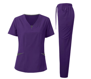 Camiseta de Manga Corta con Cuello en V y Pantalones de Alta Calidad, Conjunto Exfoliante Suave Estirable, Estilo de Moda para Hospital Médico - Product Image 1