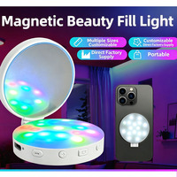 Miroir de maquillage LED magnétique pliable avec lumière RGB pour selfie, lumière d'appoint rechargeable portable pour téléphone, idéal pour le streaming en direct et les vlogs