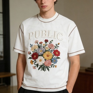 เสื้อยืดผู้ชายปักลายแบบเรียบคุณภาพสูงจากผู้ผลิตโดยตรง พร้อมด้วยด้ายปักสีตัดกันและลายปัก 3 มิติ - Product Image 3