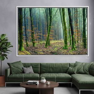 Printed <b>Canvas</b> Art: Forest Landscape with Tempered Glass Wall Decor,WHITE <b>FRAMED</b> <b>CANVAS</b> - Product Image 3