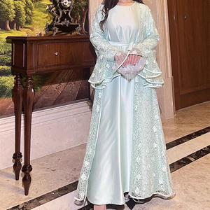 فستان نسائي أنيق ومحتشم للحفلات من طراز Ly12، طقم من قطعتين باللون البني مع أكمام واسعة مزينة بالدانتيل والترتر، مصنوع من البوليستر لفصلي الصيف والخريف، عباءات - Product Image 4