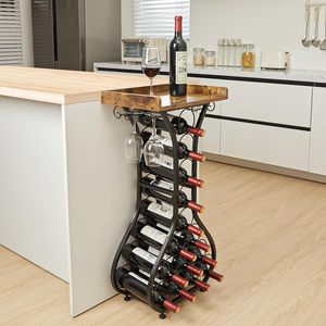 Estante de vino Independiente Superior de madera personalizado soporte de vino de mesa de bar con gabinete de licor para almacenamiento de muebles para el hogar - Product Image 3