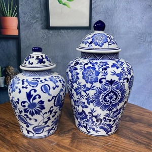 세련된 골동품 파란색과 흰색 사용자 정의 세라믹 항아리 유럽과 미국 스타일 홈 꽃병 장식 - Product Image 4