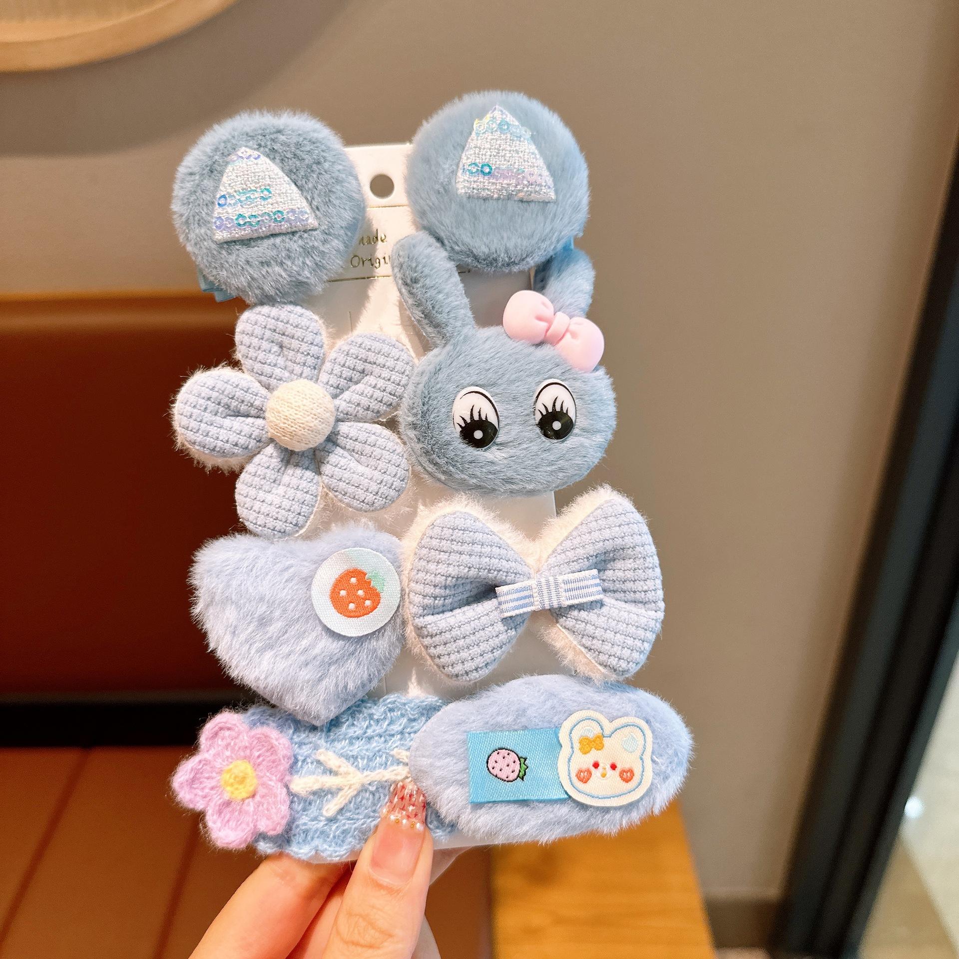 ชุดคลิปผมตุ๊กตา2ชิ้นสีฟ้าอ่อน8ชิ้น