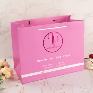 Peach Rose Pink Luxury Boutique Gift Shopping Bag Custom Logo Packaging Paper Bag with Ribbon Handle