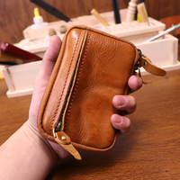 Porte-clés en cuir tanné végétal fait main vintage, grande capacité, mini portefeuille, porte-monnaie, avec logo personnalisé en relief