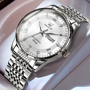 OLEVS 2923 venta al por mayor OEM logotipo personalizado para hombre reloj automático clásico de negocios de acero inoxidable relojes de oro reloj de cuarzo para hombre