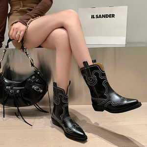<span class=keywords><strong>Bottes</strong></span> de cowboy western rétro brodées à bout pointu, nouvelle collection Printemps-Été 2026, à talon épais, style Knight, mi-mollet, antidérapantes pour femme - Product Image 3