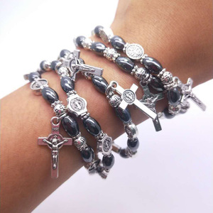 Sacerdote cristiano religioso cruzado, colgante <span class=keywords><strong>de</strong></span> <span class=keywords><strong>JERUSALÉN</strong></span>, pulsera <span class=keywords><strong>el</strong></span>ástica <span class=keywords><strong>de</strong></span> mineral Rojo Negro con aleación <span class=keywords><strong>de</strong></span> diamantes, regalo <span class=keywords><strong>de</strong></span> piedra principal - Product Image 2