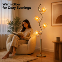 Lampe sur pied LED élégante en forme de lotus rose, E26, en fer forgé et verre, style floral moderne, lumière blanc chaud pour la maison, le salon et le jardin