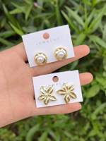Anting Mutiara Berlapis Emas Vintage Prancis, Anting Stud/Drop Motif Kumbang Naga & Geometris dengan Zirkon Berkilau