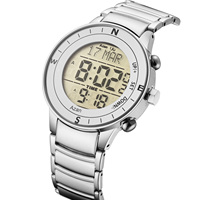 Nouvelle arrivée 2021 Montre numérique en acier inoxydable avec direction de la Qibla islamique arabe, montre-bracelet argentée Al Azan pour musulmans en alliage
