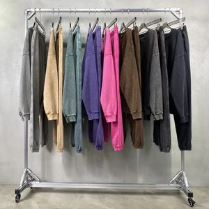 Haute qualité 100% coton lourd lavé à l'acide <span class=keywords><strong>Vintage</strong></span> sweat cou ample solide automne éponge tissu Anti-boulochage pull - Product Image 5