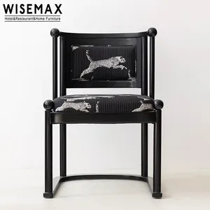 WISEMAX 가구 호텔 레스토랑 가구 단단한 오크 나무 프레임 표범 인쇄 직물 실내 장식 식당 의자 가정용